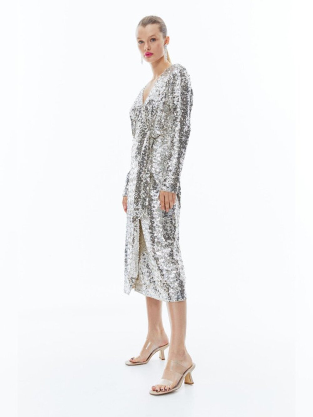 H&M Sequined Wrap Dress Silver XL #A4584